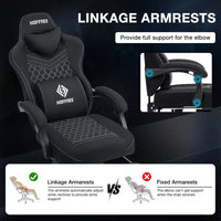 Hoffree Chaise de massage de jeu en tissu respirant Chaise de bureau PC ergonomique avec haut-parleur Bluetooth et repose-pieds