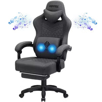 Hoffree Chaise de massage de jeu en tissu respirant Chaise de bureau PC ergonomique avec haut-parleur Bluetooth et repose-pieds