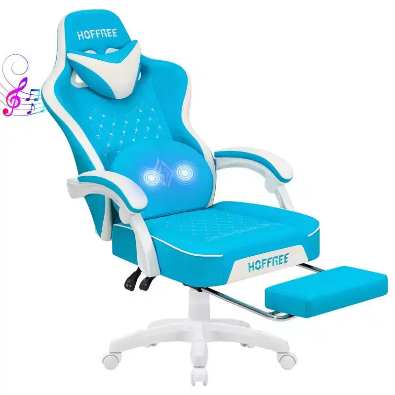 Fauteuil de bureau gaming en cuir Hoffree avec massage, ergonomique, et haut-parleur Bluetooth et repose-pieds