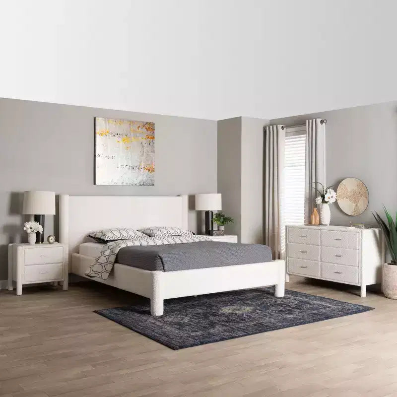 Ensemble de chambre à coucher 4 pièces Baxton Studio Laria moderne en tissu nounours blanc