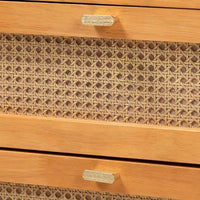 Ensemble de chambre à coucher 4 pièces Japandi Baxton Studio Jenn en bois brun doré avec rotin à finition vieillie, taille Queen
