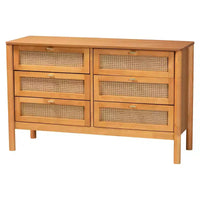 Baxton Studio Jenn, ensemble de rangement 3 pièces, bois marron doré, style Japandi, avec rotin au fini vieilli
