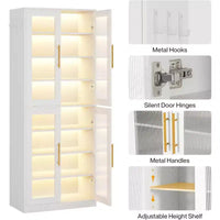 Bibliothèque Lantine avec portes et lumière LED, étagère haute de 170 cm avec 8 niveaux réglables et crochets de suspension