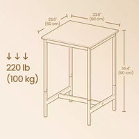 Table de bar - Petite table à manger de cuisine, table de bistrot haute. Table de cocktail de 60 x 60 x 92 cm avec cadre en métal robuste.