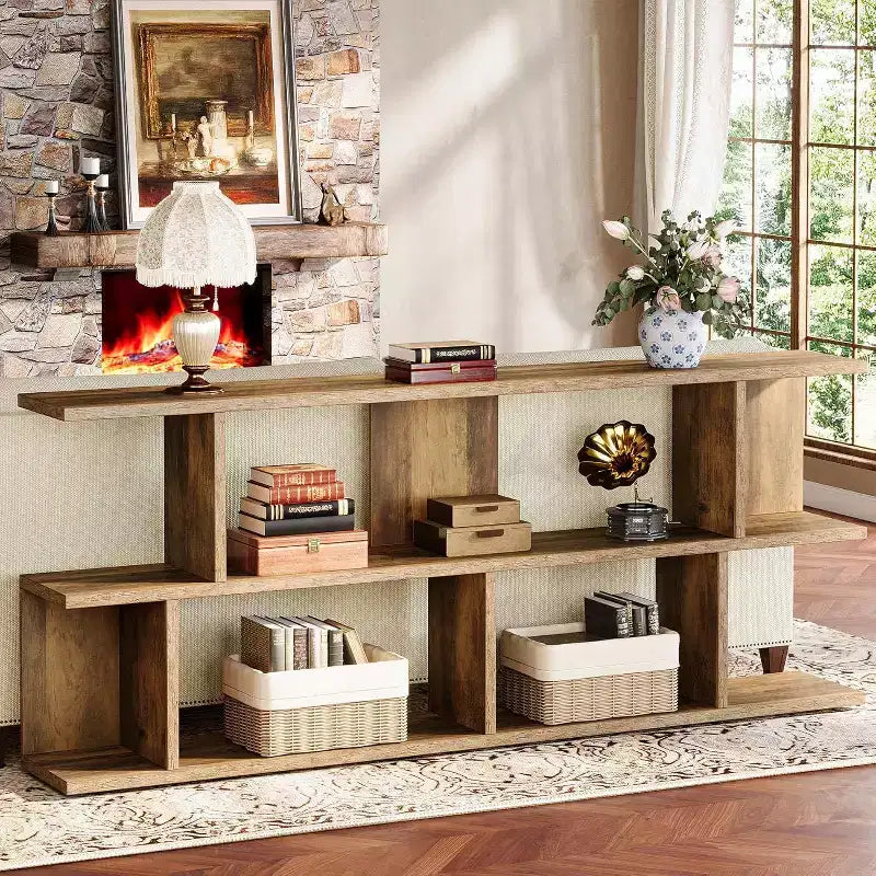 Lantine table console sofa extra-longue 71 à 3 niveaux derrière le canapé