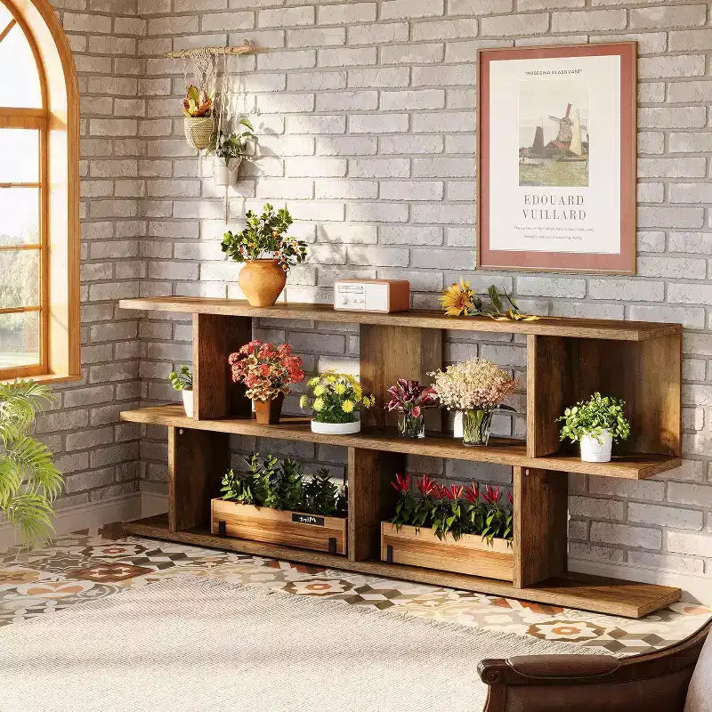 Lantine table console sofa extra-longue 71 à 3 niveaux derrière le canapé