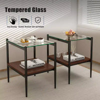 MAYEERTY Lot de 2 tables d'appoint rectangulaires avec plateau en verre trempé, pour salon, verre transparent