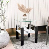 MAYEERTY Table d'appoint moderne en verre trempé, table d'appoint carrée pour salon ou chambre à coucher, transparente