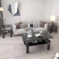 MAYEERTY Table d'appoint moderne en verre trempé, table d'appoint carrée pour salon, chambre à coucher, lot de 2, noir
