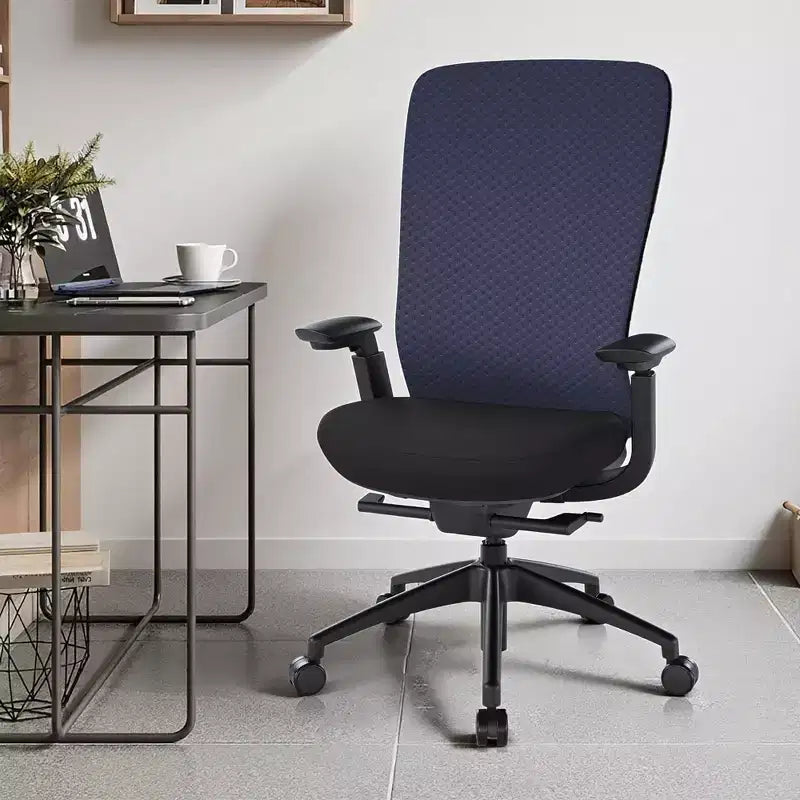 Fauteuil de bureau ergonomique, Chaise de bureau à dossier haut avec dossier en maille et support lombaire réglable - Bleu foncé