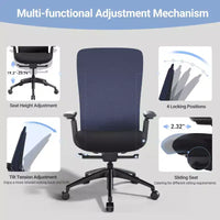 Fauteuil de bureau ergonomique, Chaise de bureau à dossier haut avec dossier en maille et support lombaire réglable - Bleu foncé
