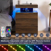 Hommpa Table de chevet LED moderne avec 3 tiroirs et station de recharge sans fil