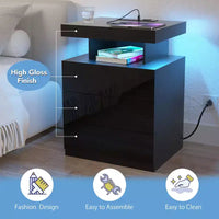 Hommpa Table de chevet LED moderne avec 3 tiroirs et station de recharge sans fil