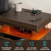 Table de Chevet Moderne Hommpa à LED avec Station de Recharge sans Fil et 2 Tiroirs