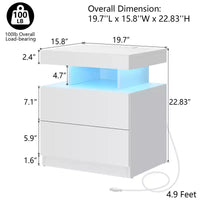 Table de Chevet Moderne Hommpa à LED avec Station de Recharge sans Fil et 2 Tiroirs
