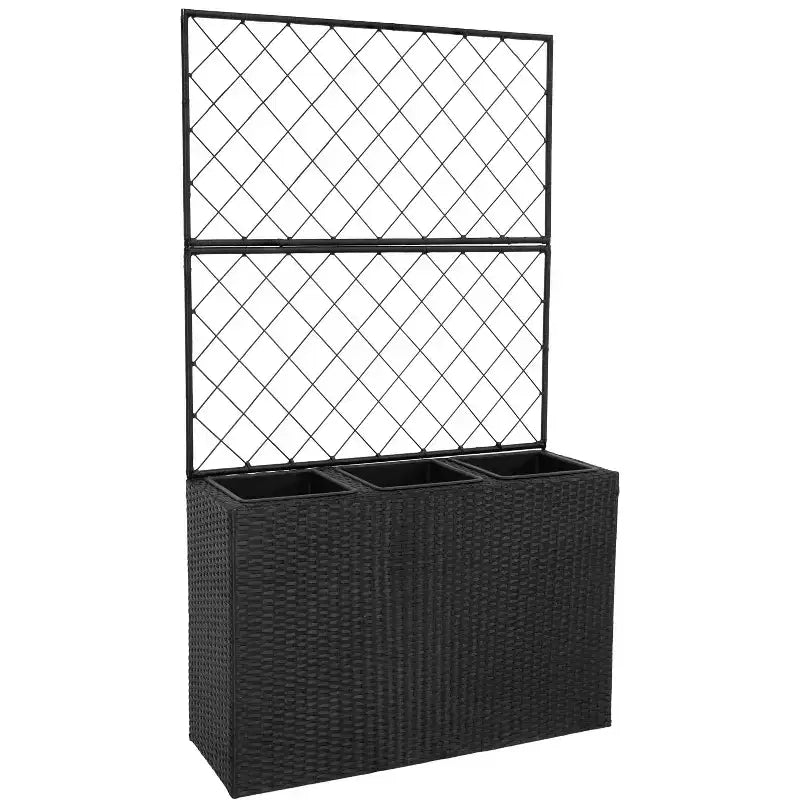 Sunnydaze Bac jardinière en osier 3 sections avec treillis pour interieur ou extérieur - noir