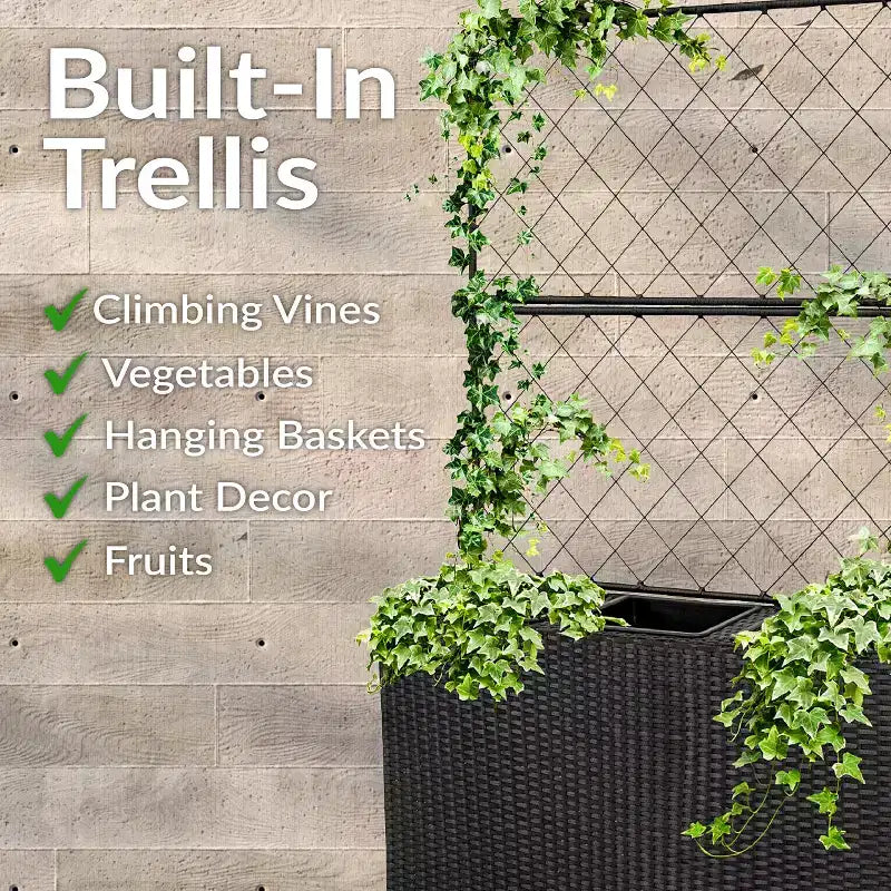 Sunnydaze Bac jardinière en osier 3 sections avec treillis pour interieur ou extérieur - noir