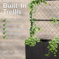 Sunnydaze Bac jardinière en osier 3 sections avec treillis pour interieur ou extérieur - noir