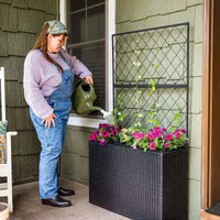 Sunnydaze Bac jardinière en osier 3 sections avec treillis pour interieur ou extérieur - noir