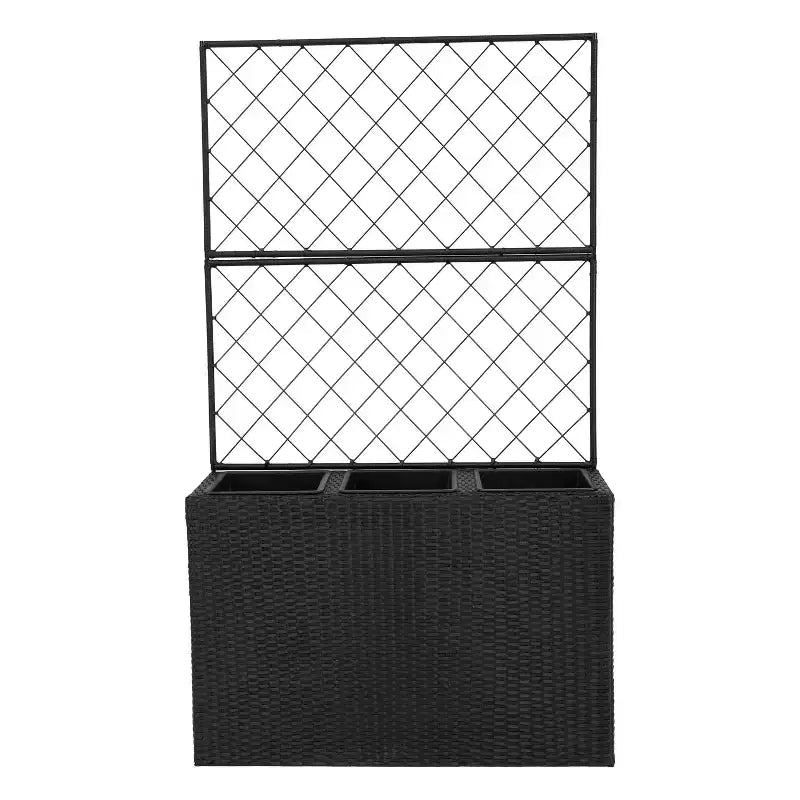 Sunnydaze Bac jardinière en osier 3 sections avec treillis pour interieur ou extérieur - noir