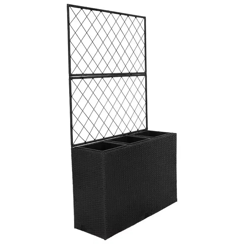 Sunnydaze Bac jardinière en osier 3 sections avec treillis pour interieur ou extérieur - noir