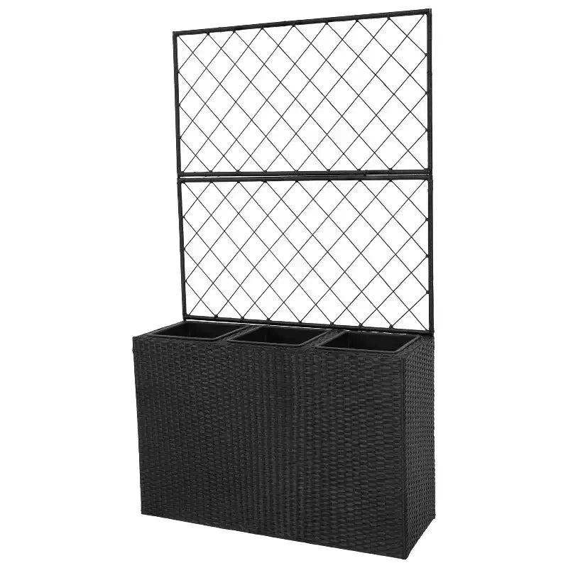 Sunnydaze Bac jardinière en osier 3 sections avec treillis pour interieur ou extérieur - noir