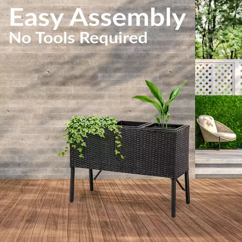 Jardinière surélevée en osier à 3 sections Sunnydaze pour usage intérieur ou extérieur - Noire