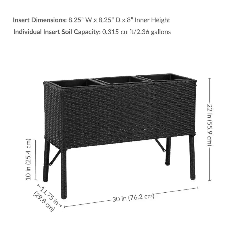 Jardinière surélevée en osier à 3 sections Sunnydaze pour usage intérieur ou extérieur - Noire
