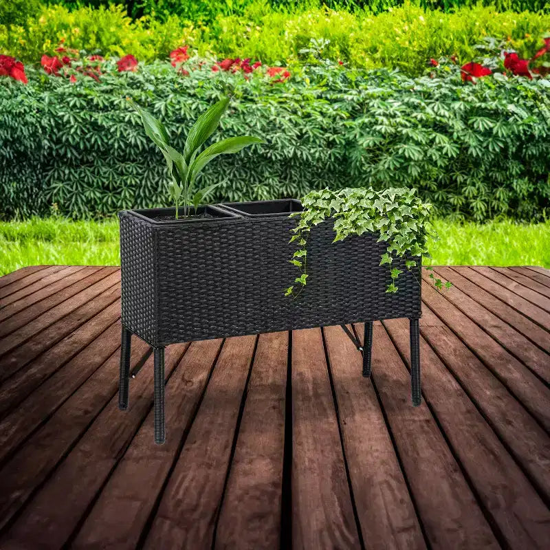 Jardinière surélevée en osier à 3 sections Sunnydaze pour usage intérieur ou extérieur - Noire