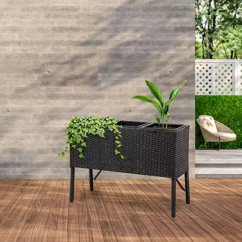 Jardinière surélevée en osier à 3 sections Sunnydaze pour usage intérieur ou extérieur - Noire