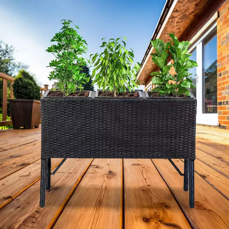 Jardinière surélevée en osier à 3 sections Sunnydaze pour usage intérieur ou extérieur - Noire
