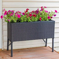 Jardinière surélevée en osier à 3 sections Sunnydaze pour usage intérieur ou extérieur - Noire