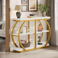 Console d'entrée industrielle Lantine 41.3 à 3 niveaux avec cadre en métal arqué et étagères de rangement