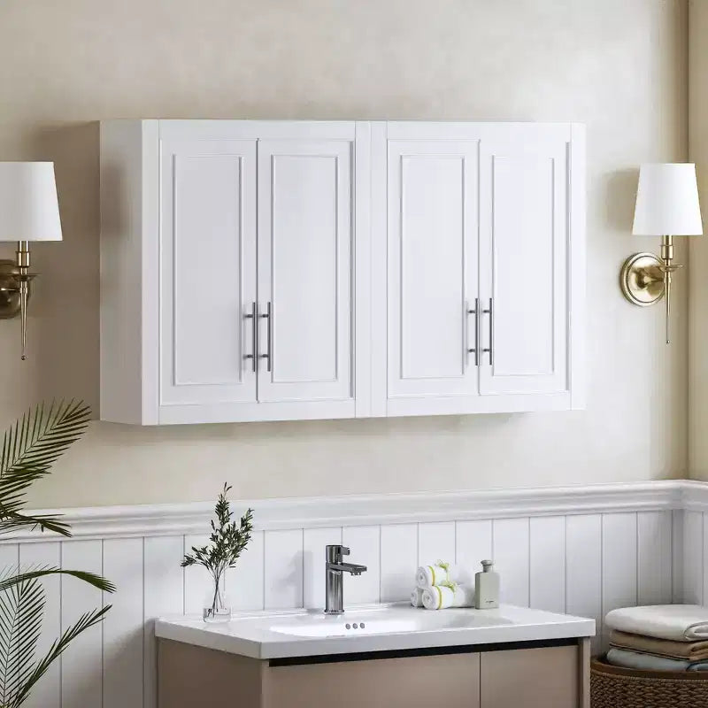 Meuble de buanderie en bois PexFix 26x44x8 avec étagères réglables, blanc