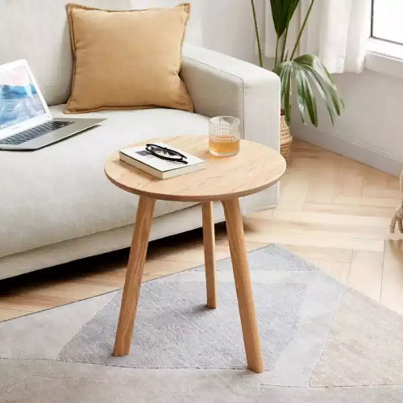 Table d'appoint ronde en bois de chêne massif, montage facile, pour salon, chambre, balcon
