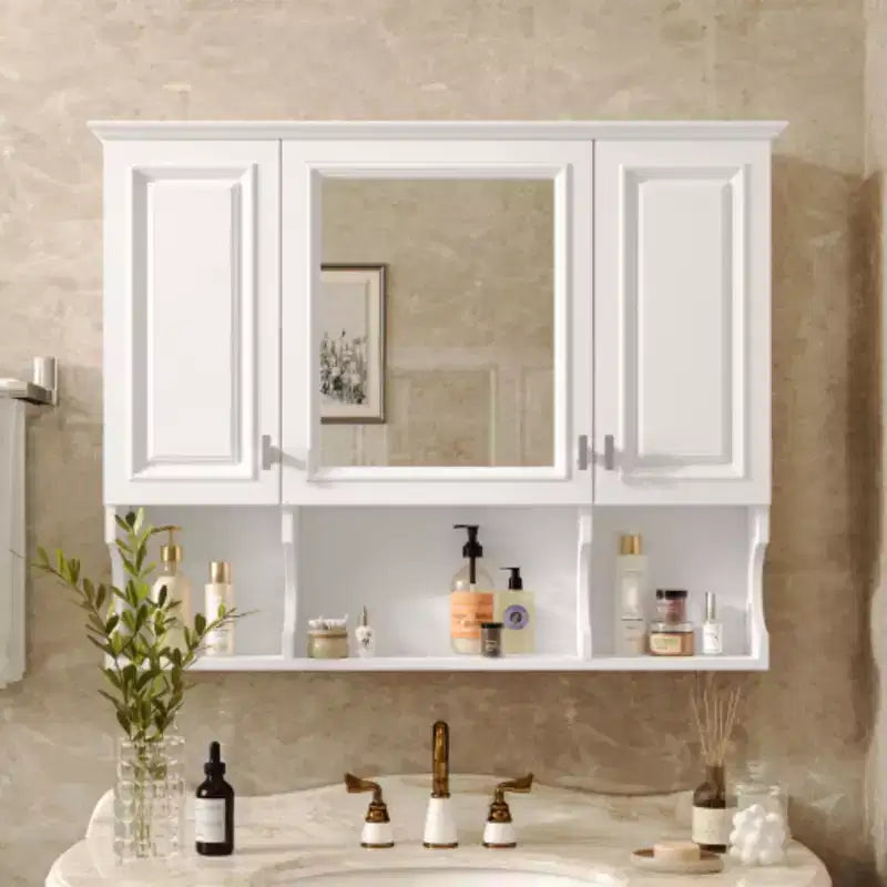 Meuble de salle de bain mural avec miroir et étagères ouvertes, 35 x 28 po, style moderne