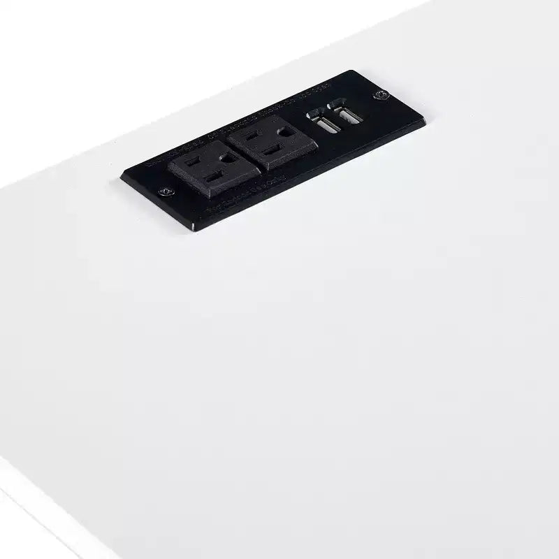 Table d'appoint en rotin 15.75 avec prise de courant et ports USB, table de chevet moderne avec tiroir et pieds en bois massif, table d'appoint pour salon, chambre, blanc