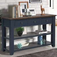 Console en pin massif, table d'appoint moderne pour entrée de canapé avec 3 tiroirs de rangement et 2 étagères, facile à monter