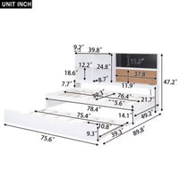 Lit de jour taille Twin avec étagères de rangement, tableau noir, panneau en liège, ports USB et lit gigogne taille Twin, blanc