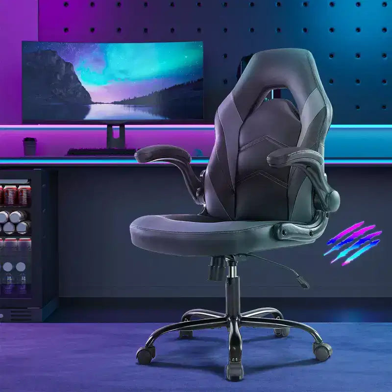 Fauteuil de bureau ergonomique pivotant en similicuir avec support lombaire, chaise de jeu informatique