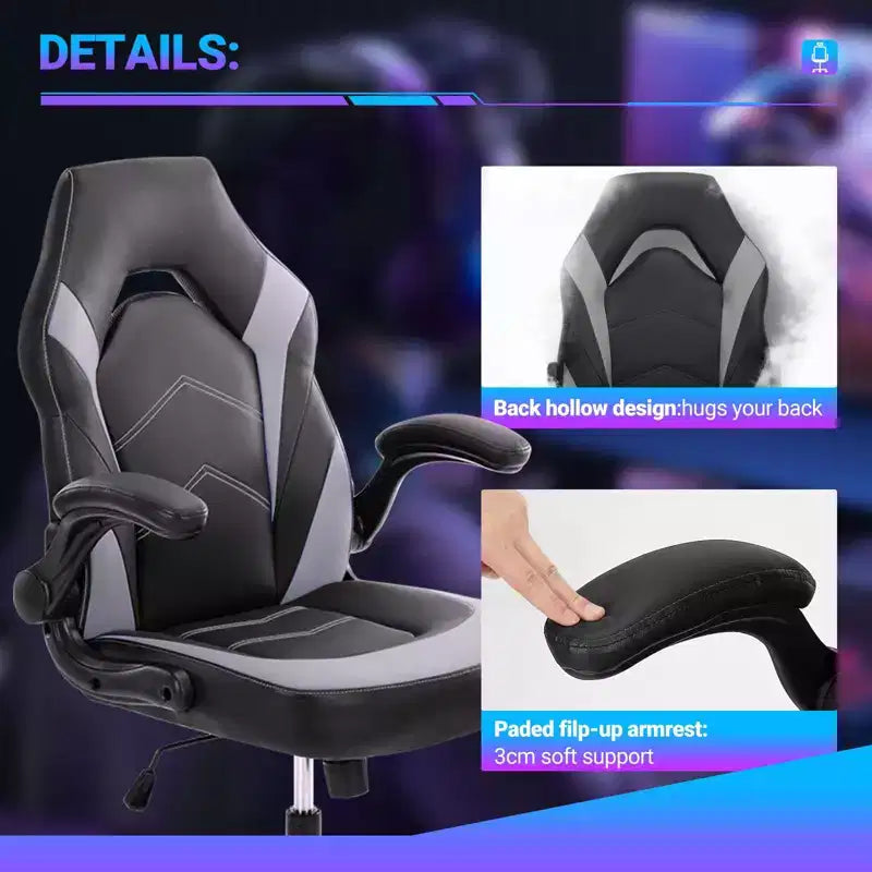 Fauteuil de bureau ergonomique pivotant en similicuir avec support lombaire, chaise de jeu informatique