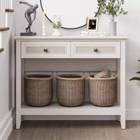 Console de table Heynemo en rotin avec plateau élargi et 2 tiroirs, table de canapé avec étagère de rangement, pour salon, couloir, entrée