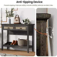 Console de table Heynemo en rotin avec plateau élargi et 2 tiroirs, table de canapé avec étagère de rangement, pour salon, couloir, entrée