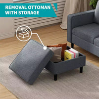 Canapé modulable Mjkone, canapé 3 places en tissu de lin en forme de L avec pouf de rangement