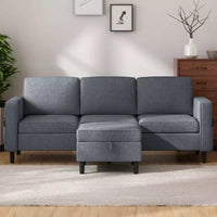 Canapé modulable Mjkone, canapé 3 places en tissu de lin en forme de L avec pouf de rangement