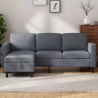 Canapé modulable Mjkone, canapé 3 places en tissu de lin en forme de L avec pouf de rangement