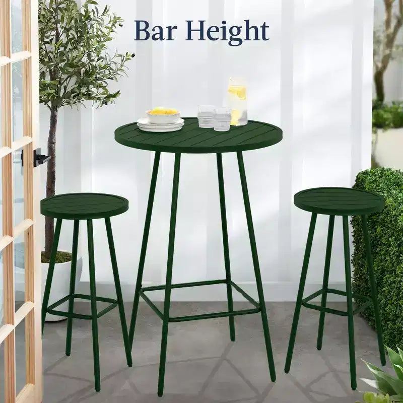 Ensemble bistrot rond 3 pièces de bar avec tabourets sans dossier et design à lattes Best Choice Products