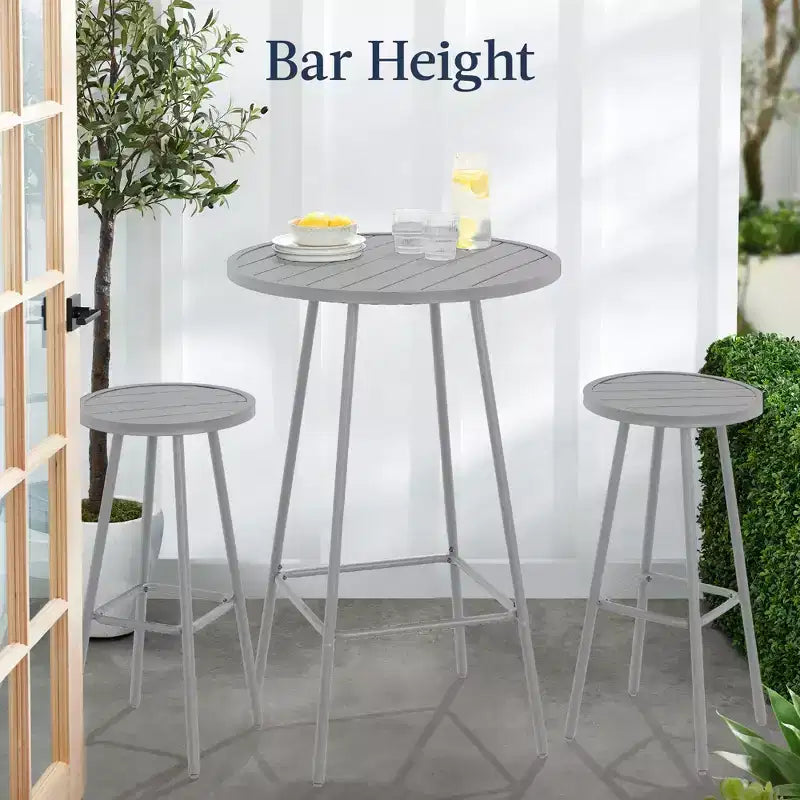 Ensemble bistrot rond 3 pièces de bar avec tabourets sans dossier et design à lattes Best Choice Products