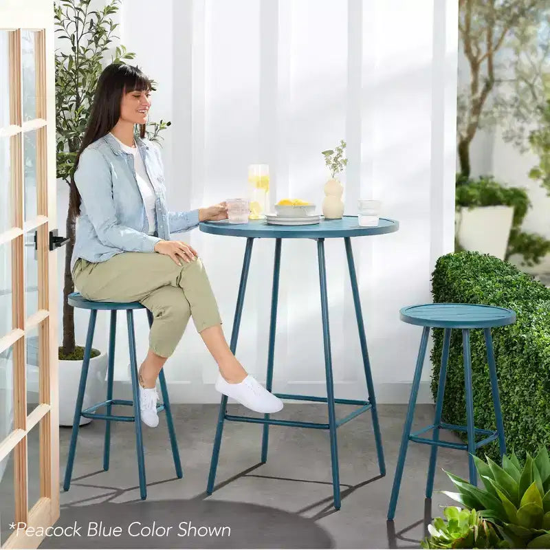 Ensemble bistrot rond 3 pièces de bar avec tabourets sans dossier et design à lattes Best Choice Products
