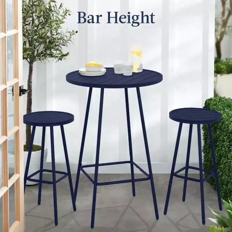 Ensemble bistrot rond 3 pièces de bar avec tabourets sans dossier et design à lattes Best Choice Products